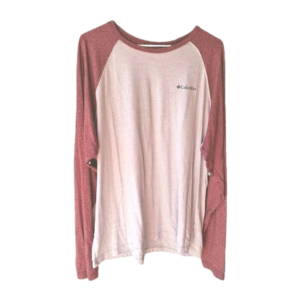 Columbia Sportswear Mens Long Sleeve Raglan Baseball Tee Shirt XL Pink Red Light